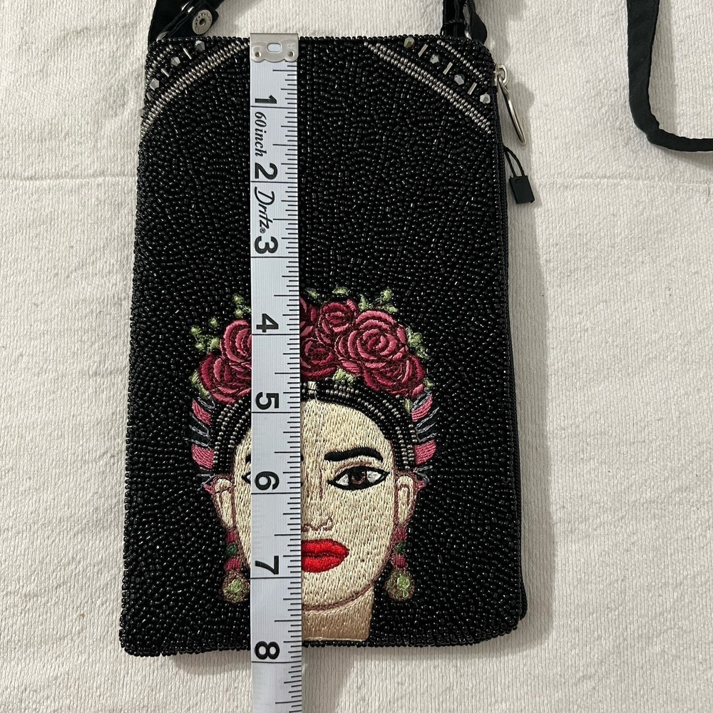 Frida Kahlo Purse Shoulder Crossbody Hand Beaded Bamboo Trading Club Bag 8"x5" - Picture 3 of 9